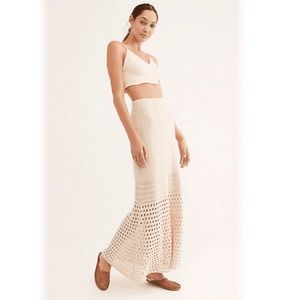 Free People Cream Crochet Free Falling Maxi Skirt